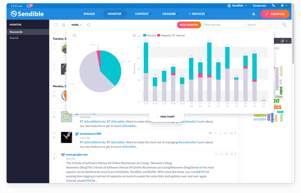 Sendible, brand monitoring tool